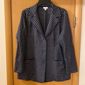 J. Jill Striped Jersey Knit Blazer Jacket Navy Blue Gray Plus Size 1X